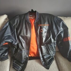 Chicago Bears Vintage Black Varsity Jacket with Orange Accents